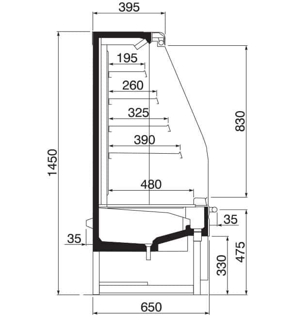 Stufenkühlregal · 128 cm breit · LED